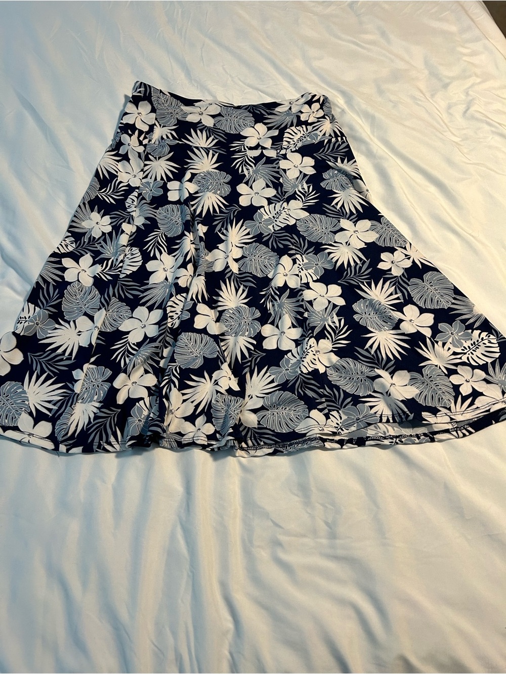 Floral A-Line Skirt - Navy & White